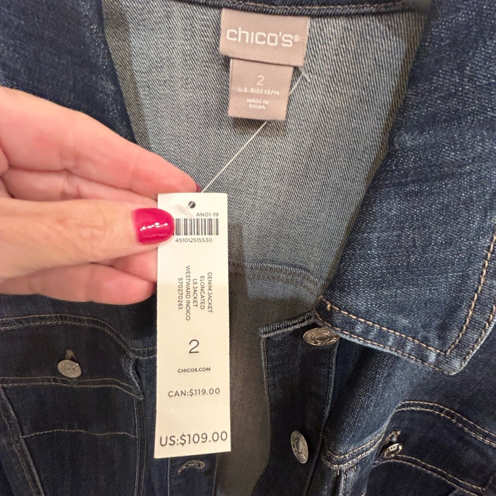 Chico’s Large Size 2 Blue Denim Jacket - Picture 2 of 11